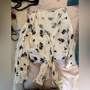 Floral Wrap Blouse in White and Black